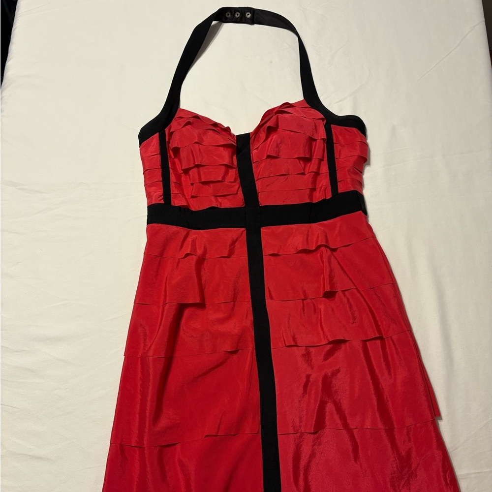Jessica Simpson Red and Black Halter Ruffle Dress